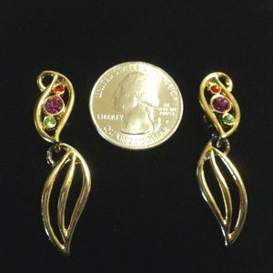 Clip Earrings Dangle Gold Plated Crystals